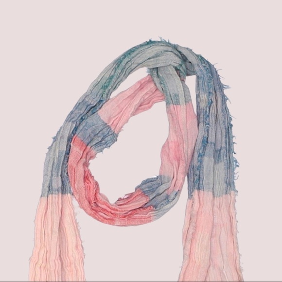 Asian Eye Crinkled Cotton Fringe Skinny Scarf Multicolor Pastel 7”x70” - Picture 2 of 6